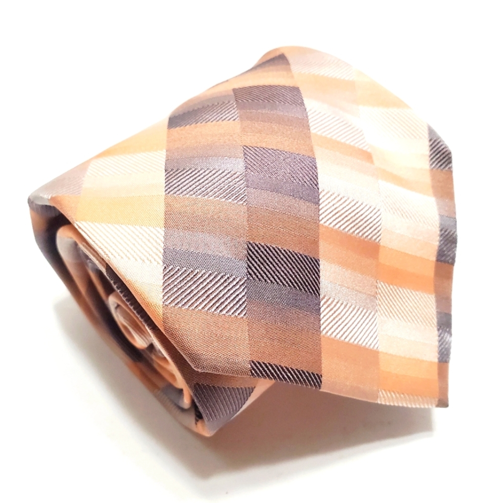 Saxony Necktie Pink Plaid Pattern Men's Silk Neck Tie Jacquard Fabric